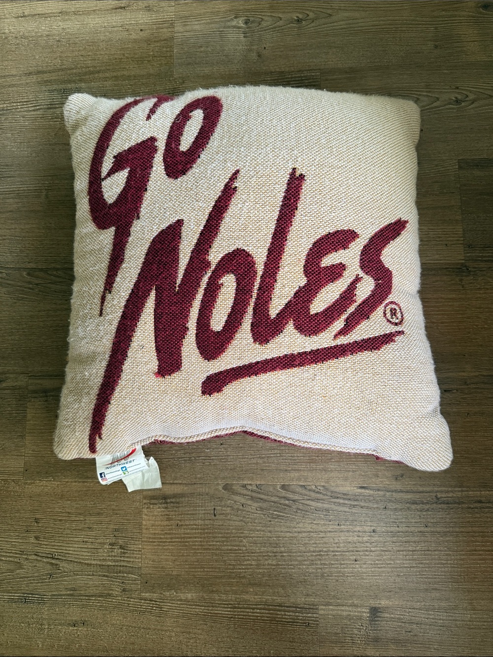 Go Noles Decorative Pillow - Cream with Garnet Script